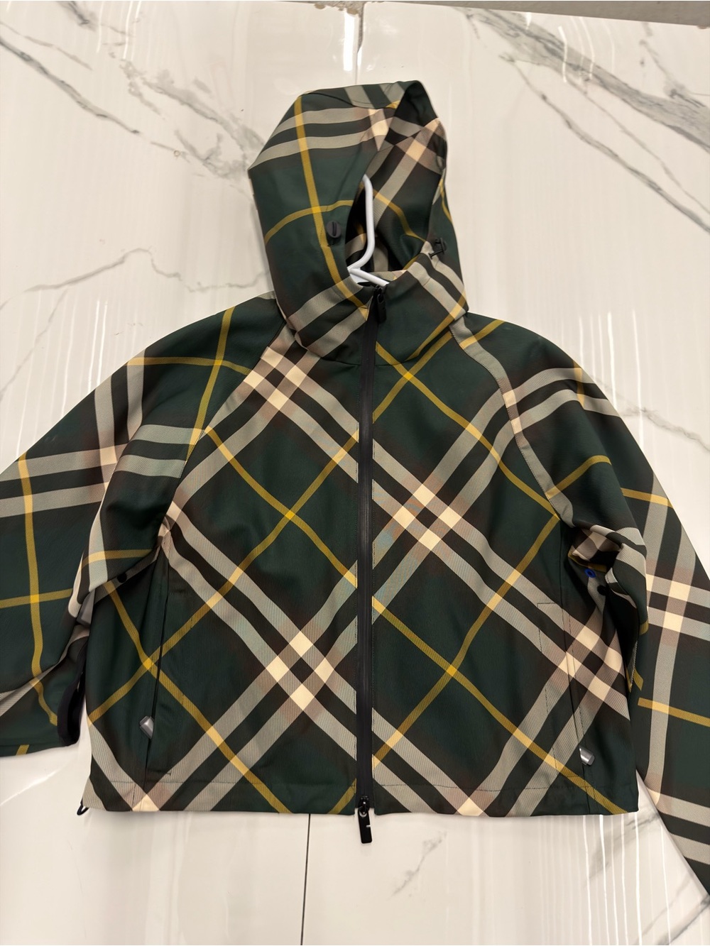 Burberry Cropped Check Ivy Green Plaid Hooded lightweight Jacket Coat - Picture 2 of 8